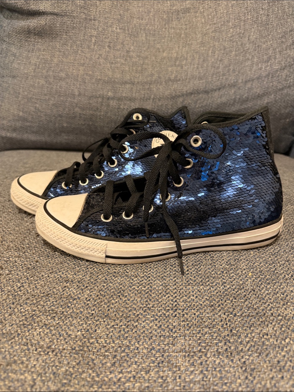 Converse blue navy sequin All Star Hi Women's 8 Men's 6